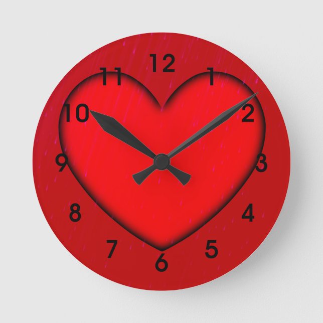 Rotes Herz mit Schwarzer Schatten-Kontur Runde Wanduhr (Vorderseite)
