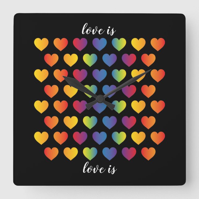 rotes Herz mit Speckmustern Quadratische Wanduhr (Vorderseite)