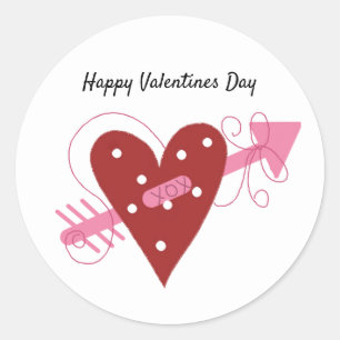 Rotes Herz mit Valentinstag Pfeil Runder Aufkleber