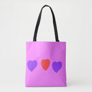 Rotes Herz mit violetten Herzen auf Rosa