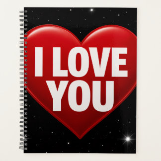 Rotes Herz mit weißer "ICH LIEBE DICH"-Typografie  Planer