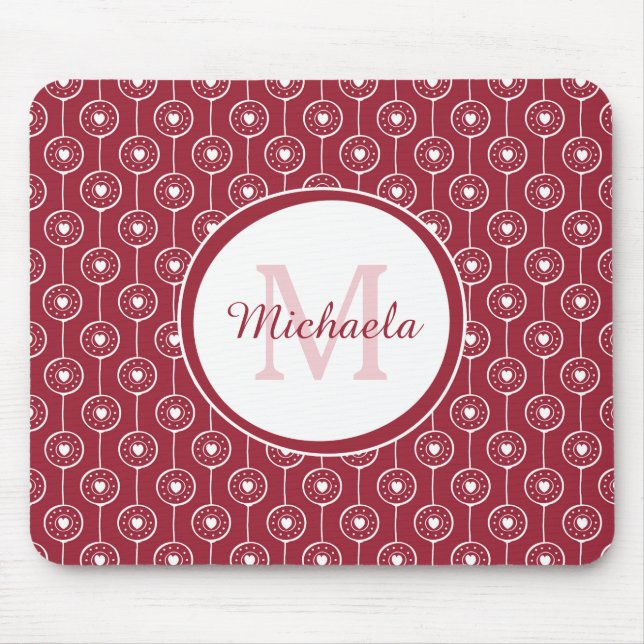 Rotes Herz-Monogramm Mousepad (Vorne)