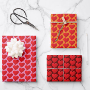 Rotes Herz Muster rosa orange rote Valentinstag Geschenkpapier Set