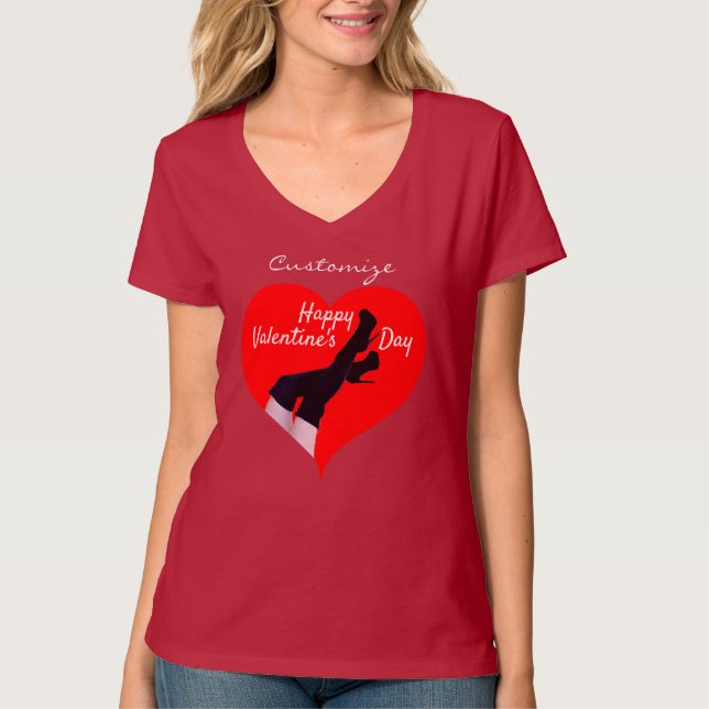 Rotes Herz Oberschenkelhohe Stiefel Valentine Thun T-Shirt (Vorderseite)