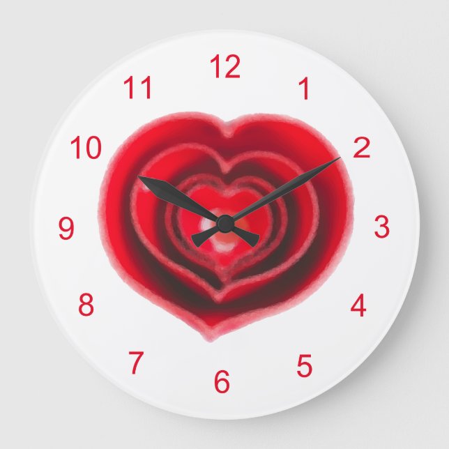 Rotes Herz Ölgemälde Valentine Große Wanduhr (Vorderseite)