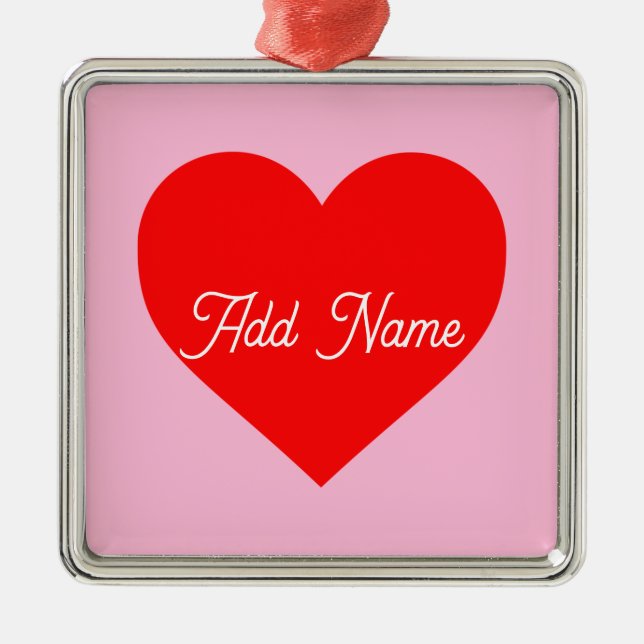 Rotes Herz Pastell Pink Personalisiert Ornament Aus Metall (Vorne)