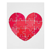Rotes Herz-Puzzle-Wasserfarbenillustration