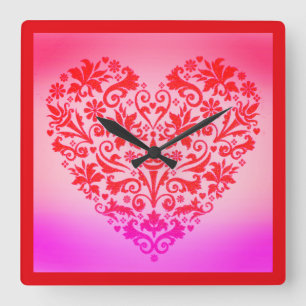 Rotes Herz Quadratische Wanduhr