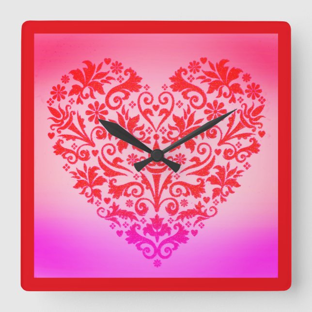 Rotes Herz Quadratische Wanduhr (Vorderseite)