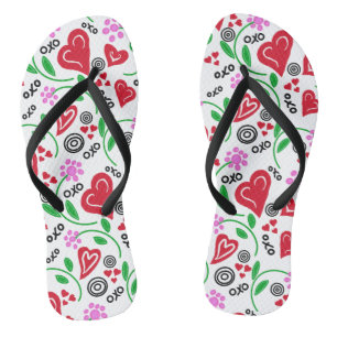 Rotes Herz Rosa Blume Flip Flops