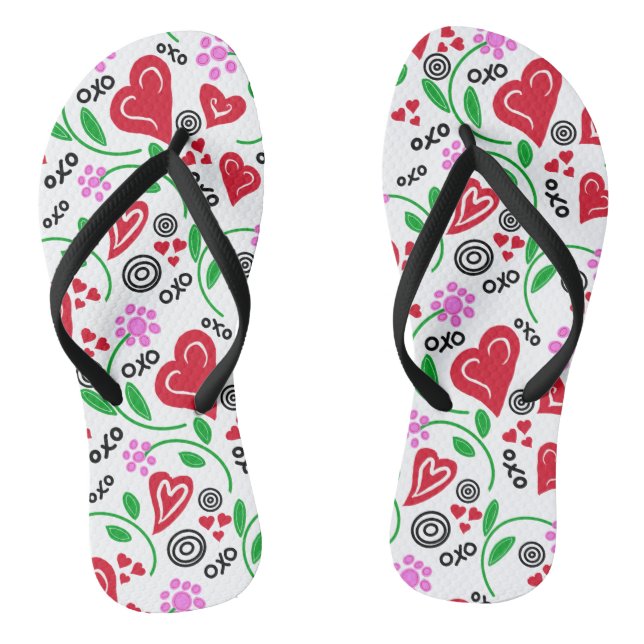 Rotes Herz Rosa Blume Flip Flops (Fußbett)