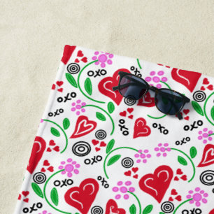 Rotes Herz Rosa Blume Strandtuch
