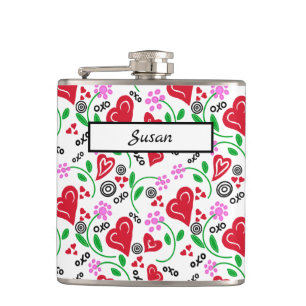 Rotes Herz Rosa Blume Vinyl Wrapped Flask Flachmann