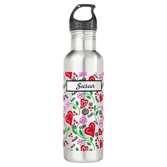 Rotes Herz Rosa Blume Wasser Flasche Edelstahlflasche (Vorderseite)
