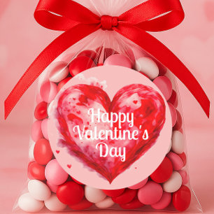 Rotes Herz Rosa Glücklicher Valentinstag Runder Aufkleber