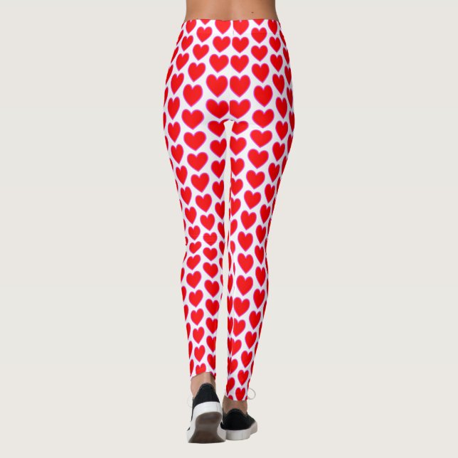 Rotes Herz rosa Kanten Hell Sweetheart Muster Leggings (Rückseite)