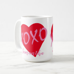 Rotes Herz rosa XOXO Valentinstag Moderne Kaffeetasse
