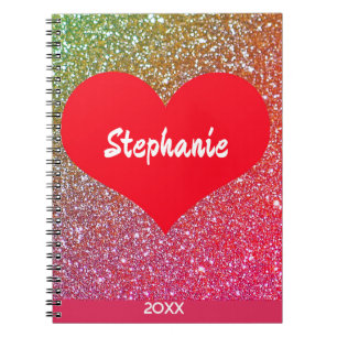 Rotes Herz Roségold Glitter Valentinstag Name Notizblock
