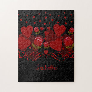 Rotes Herz, rote Rosen zum Valentinstag Puzzle