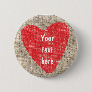 Rotes Herz Rustikale ländliche Hochzeitsvalentins  Button