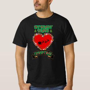 Rotes Herz Santa Sleigh Rentierfest Weihnachten T-Shirt