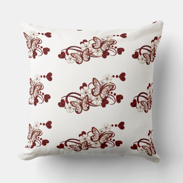 Rotes Herz Schmetterlinge gepolstertes Muster Kiss Kissen (Vorderseite)