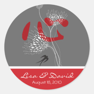 Rotes Herz Schwalben Ai Liebe Chinesischer Hochzei Runder Aufkleber