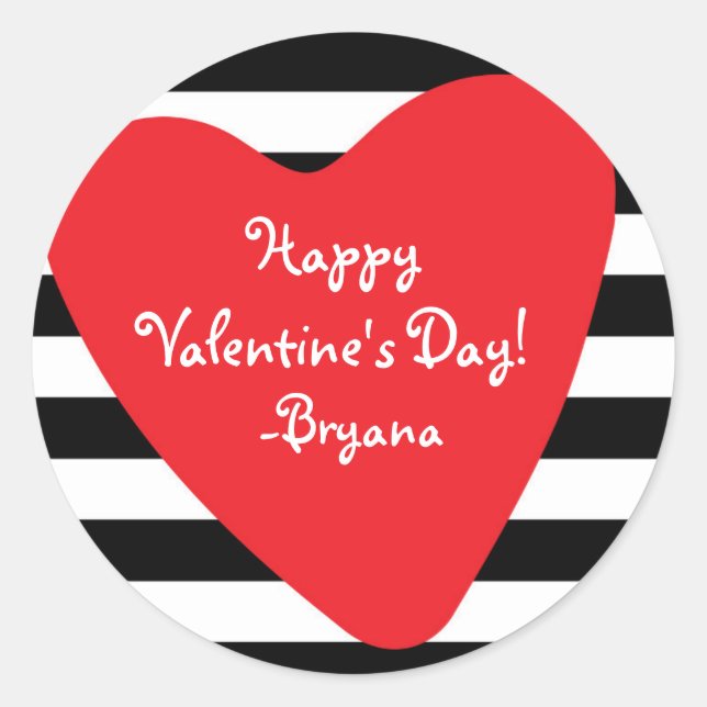 Rotes Herz Schwarz-Weiß-Valentinsticker Runder Aufkleber (Vorderseite)