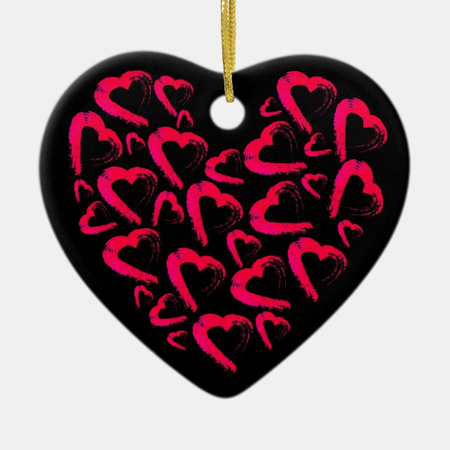 Rotes Herz Schwarze Keramik Ornament (Vorne)