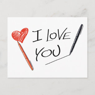 Rotes Herz Schwarzes Ich liebe Dich Stift Hochzeit Ankündigungspostkarte
