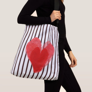Rotes Herz Stricklinien Rupydetequila Liebe Tragetaschen Mit Langen Trägern