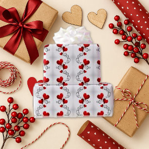 Rotes Herz Swirl Weiß Geschenkpapier