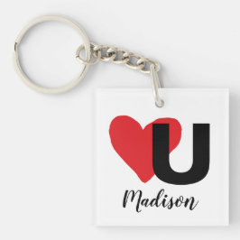 Rotes Herz U Liebe Valentinstag Schwarze Typografi Schlüsselanhänger