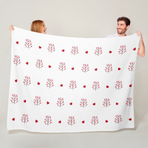 Rotes Herz und Baum Nahtloses Muster Fleecedecke