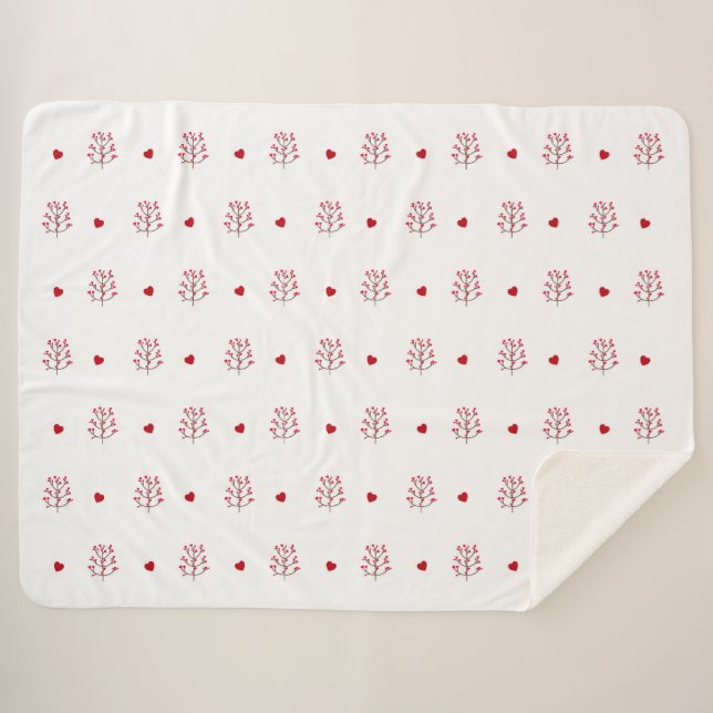 Rotes Herz und Baum Nahtloses Muster Sherpadecke (Vorderseite (Horizontal))