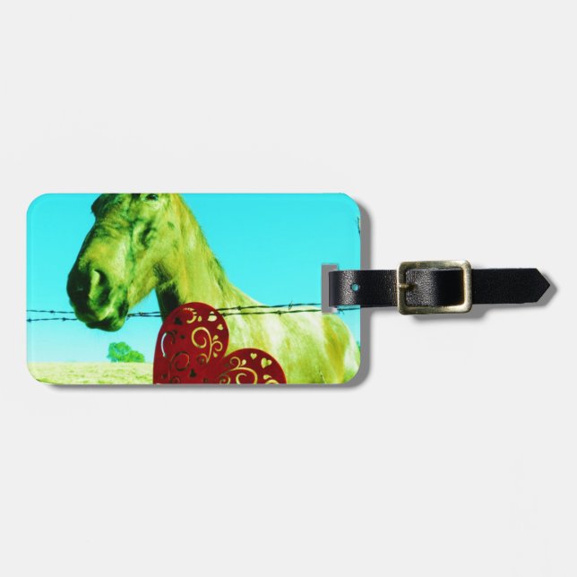 Rotes Herz und Pferd Gepäckanhänger (Vorderseite horizontal)