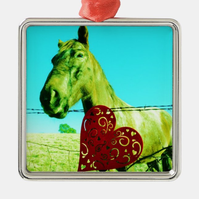 Rotes Herz und Pferd Ornament Aus Metall (Vorne)