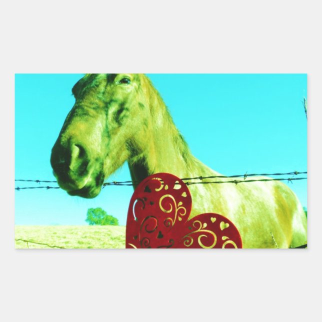 Rotes Herz und Pferd Rechteckiger Aufkleber (Vorderseite)