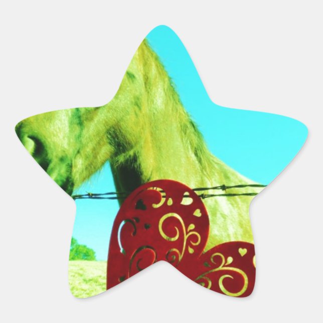 Rotes Herz und Pferd Stern-Aufkleber (Vorderseite)