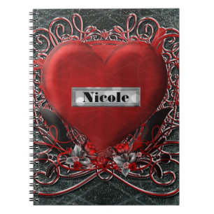 Rotes Herz und Rose Gothic Glam Personalisiert Cus Notizblock