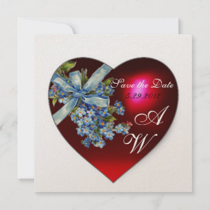 ROTES HERZ UND VERGESSEN ICH NICHT MONOGRAMM Weiße Einladung