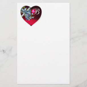 ROTES HERZ UND VERGESSEN MICH NOTEN MONOGRAM BRIEFPAPIER