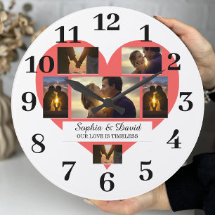 Rotes Herz Valentins-Paar Foto Name Personalisiert Große Wanduhr