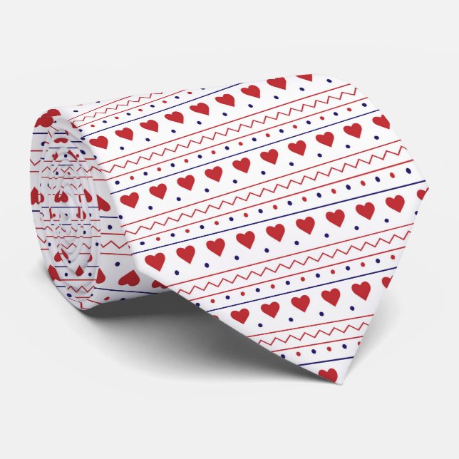 Rotes Herz Valentinstag Liebesmuster Krawatte (Gerollt)