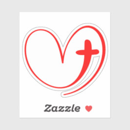 Rotes Herz verbunden mit einem Kreuz Aufkleber