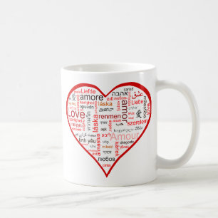 Rotes Herz voll der Liebe in vielen Sprachen Kaffeetasse