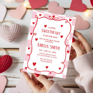 Rotes Herzchen Valentinstag Mädchen kritzeln Baby Einladung