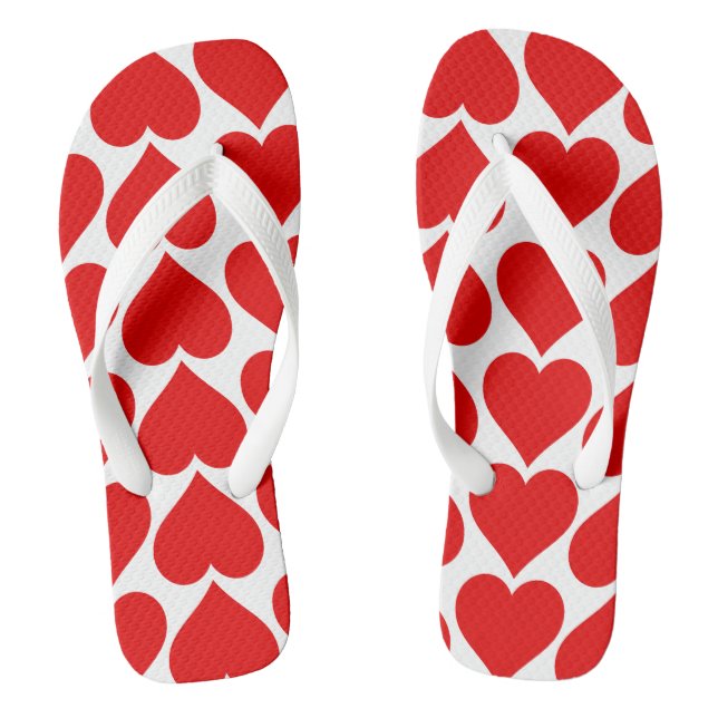 Rotes Herzen Muster, Romantisch, Liebe Flip Flops (Fußbett)