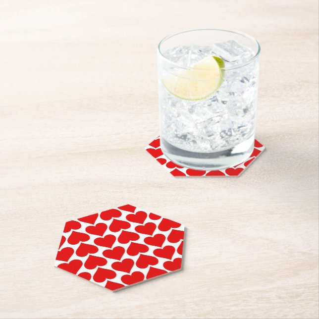 Rotes Herzen Muster, Romantisch, Liebe Untersetzer (Vor Ort)