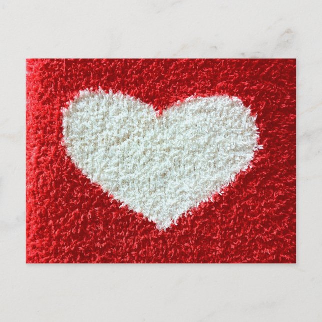 Rotes Herzgewebe Save the Date Postcard Strick Plü Ankündigungspostkarte (Vorderseite)